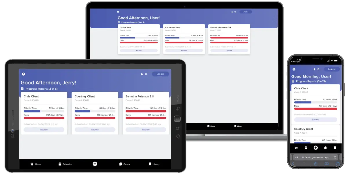 screenshot of guidesmart software showing patient dashboard